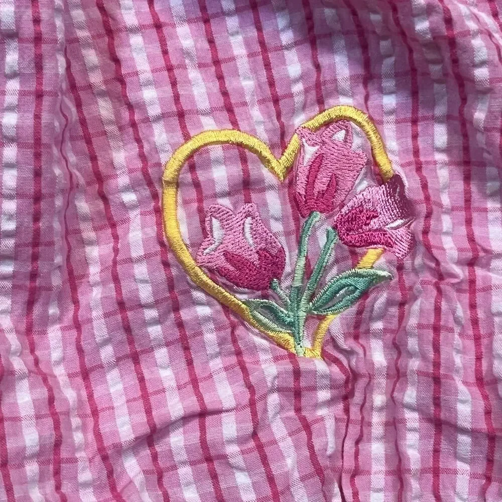Vintage Carter’s Baby Girl Pink Gingham Tulip Embroidered Romper 24M Cottagecore